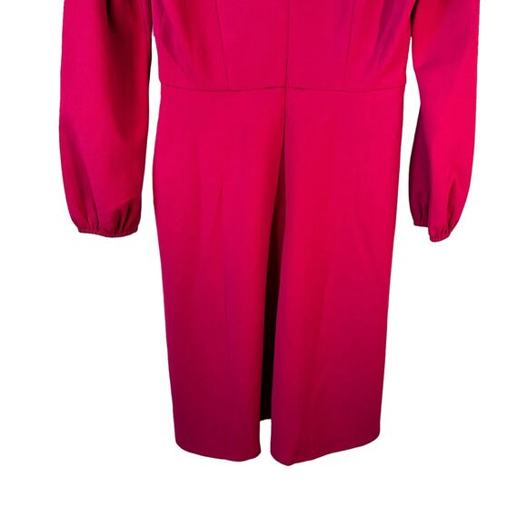 Donna Morgan New Womens Long Sleeve V Neck Fit and Flare Dress Hot Pink 4 Preppy - Picture 9 of 14